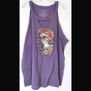 Torrid Tank Top Classic Fit Size 5 Dia de Los Muertos NWT Choker Neck